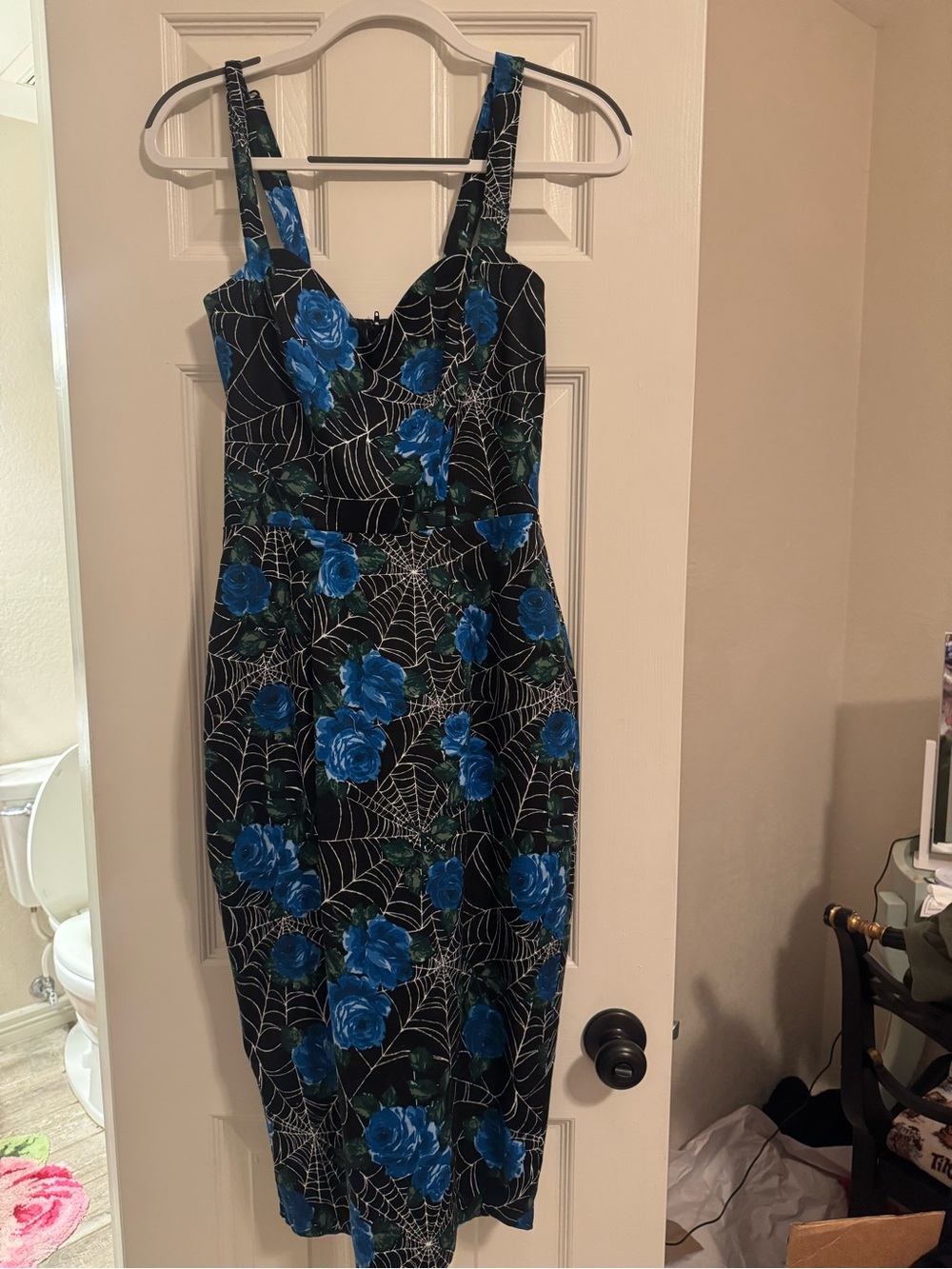 Vixen by Micheline Pitt Blue Rose & Spiderweb Print PENCIL DRESS